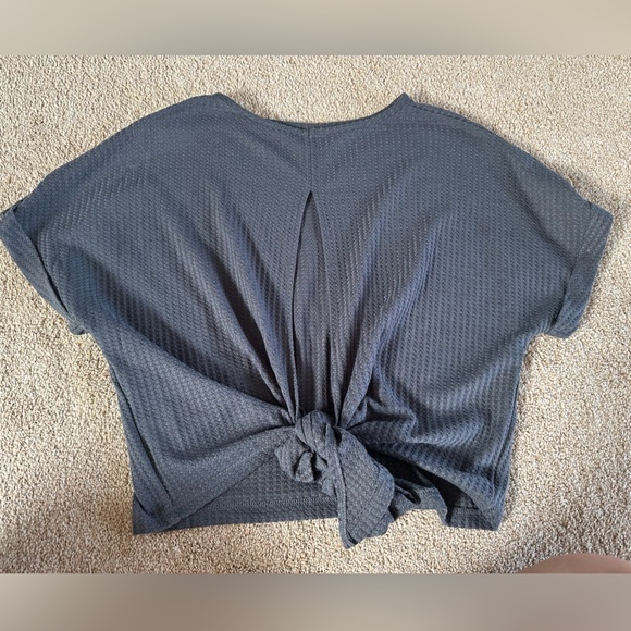 SHEIN Tie Back Waffle Knit Tee - Picture 6 of 6